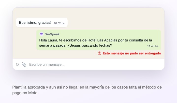 Una plantilla enviada desde el panel que quedó marcada con el aviso de que el mensaje no pudo ser entregado