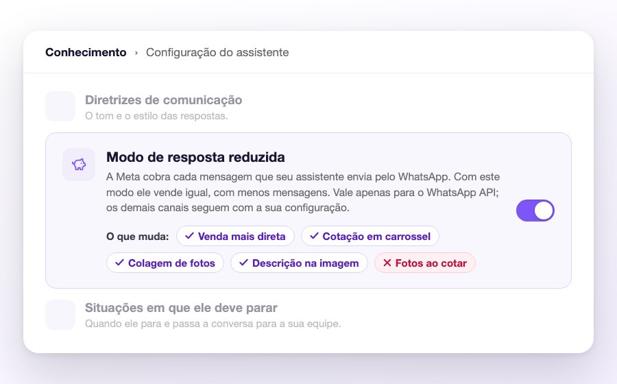 O cartão do Modo de resposta reduzida no Conhecimento, com a sua descrição, as cinco etiquetas do que muda e o interruptor ligado