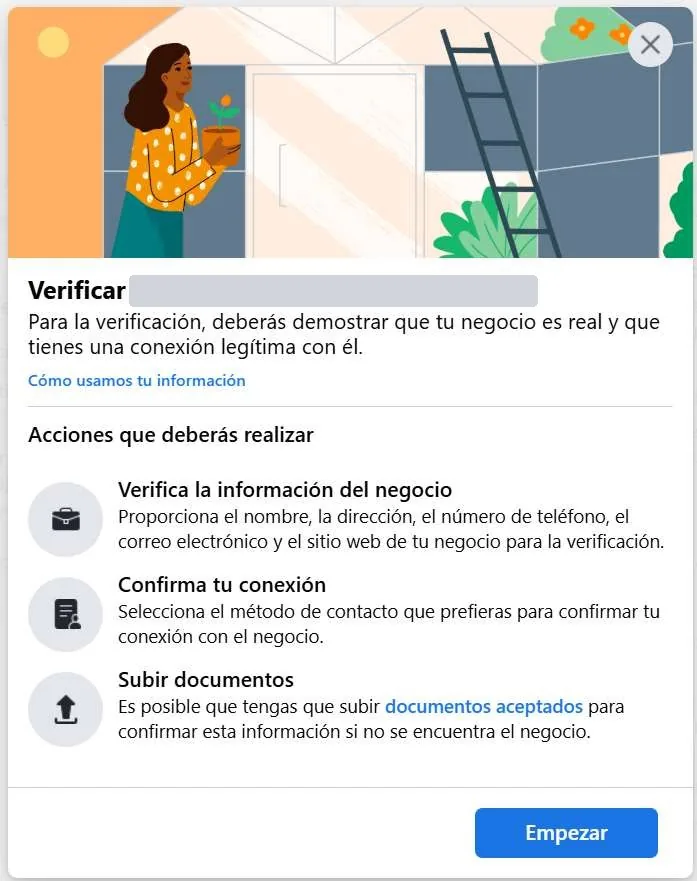 The verification start screen with the three actions to complete and the Get started button
