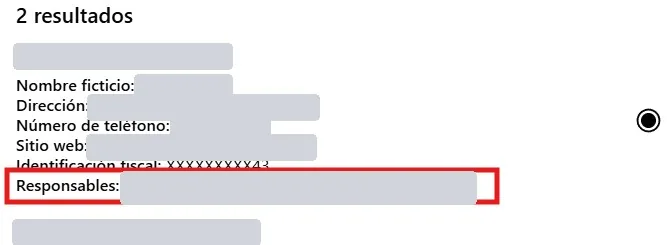 The detail of a result with the Responsible people line highlighted
