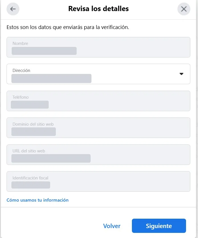 The Review details dialog with name, address, phone, website and tax ID